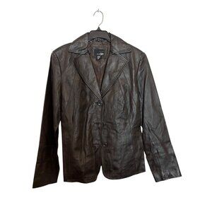 Vintage East 5th Womens Genuine Leather Blazer Jacket Medium Black Button-Up Pro